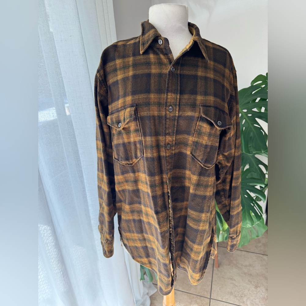 Pendleton Wool Western Plaid Shirt Brown Mustard‎ (fits M/L Tall)